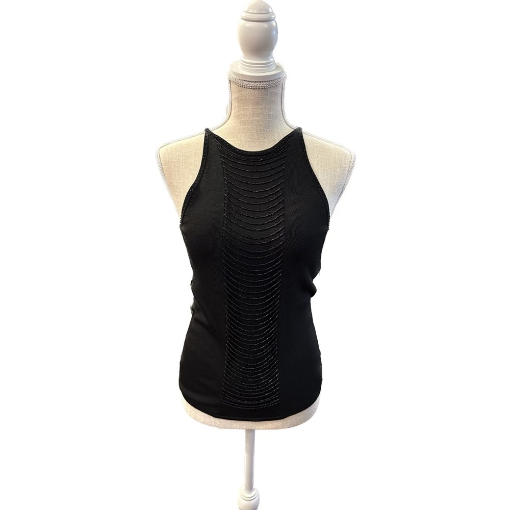 Ziani Couture Black Tank with dramatic beaded drape detail.
